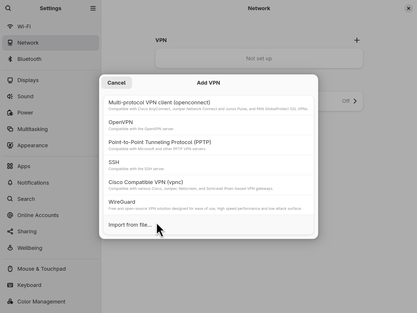 Gnome Settings screenshot